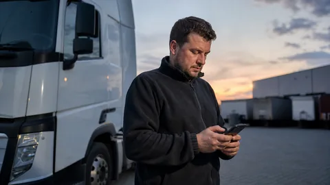 Ciężarówki firmy transportowej na placu załadunkowym